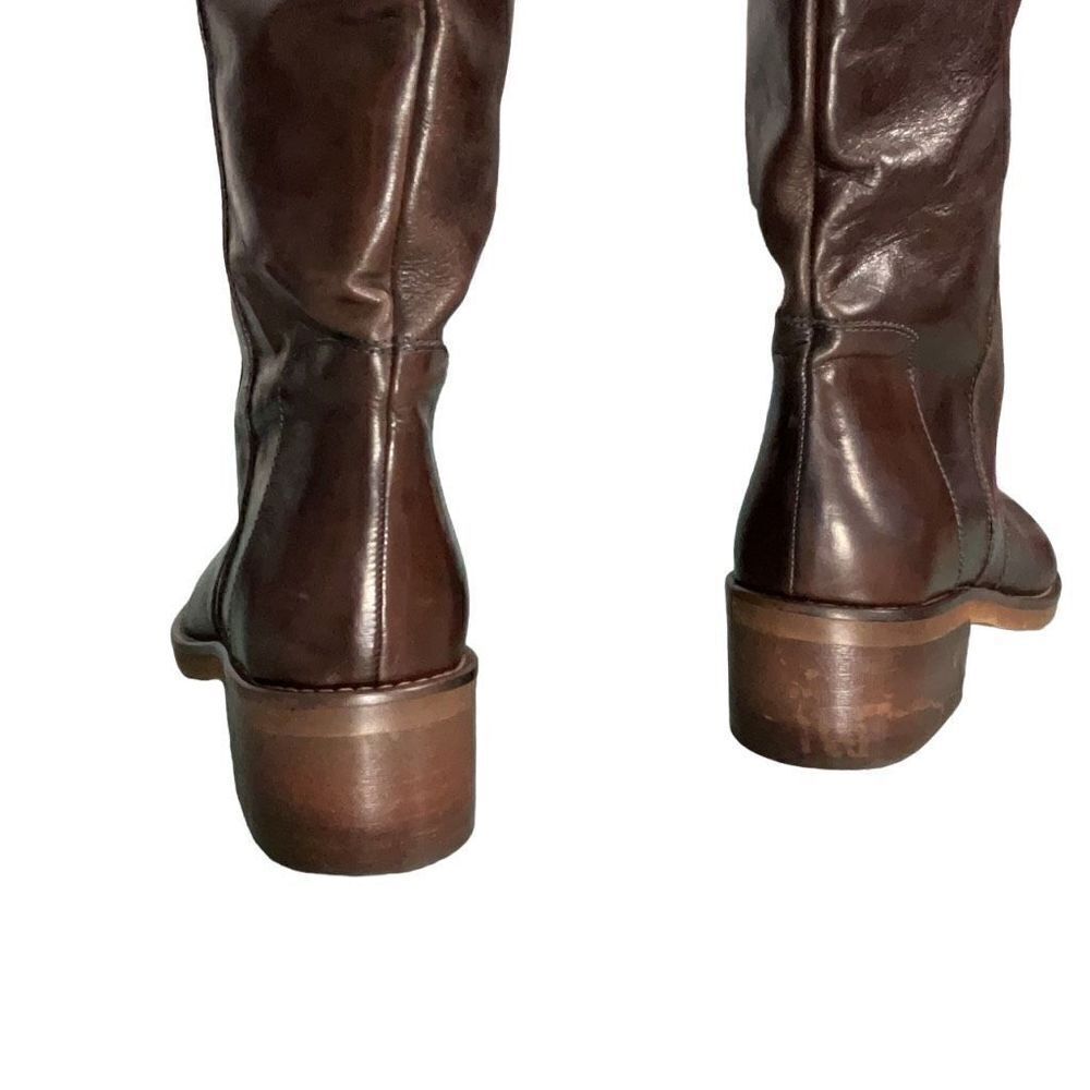 Dune London Brown Leather Over the Knee Riding Boots Open Back Buckle Sz 37 US 6 - Picture 4 of 13